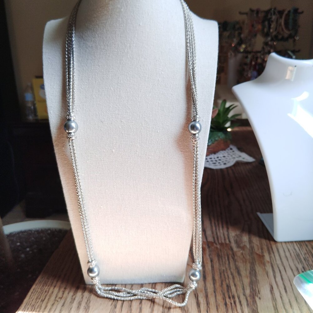 Premier Designs 4-Strand Silver-Tone Necklace with Faux Grey Pearls - 28-31"